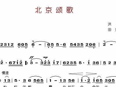 北京颂歌 张越男 李光曦 李双江 歌谱 简谱